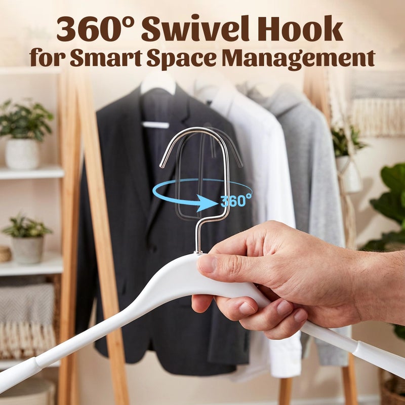 Sishynio 10 Pack Plastic Hangers, Heavy Duty Extra Wide Shoulders White Suit Hangers, Non-Slip 360Â° Metal Swivel Hook with Pants Bar for Thick Sweaters Jacket(White) - Image 4