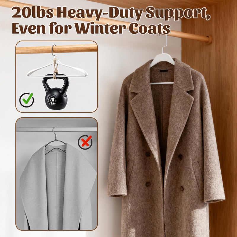 Sishynio 10 Pack Plastic Hangers, Heavy Duty Extra Wide Shoulders White Suit Hangers, Non-Slip 360Â° Metal Swivel Hook with Pants Bar for Thick Sweaters Jacket(White) - Image 5