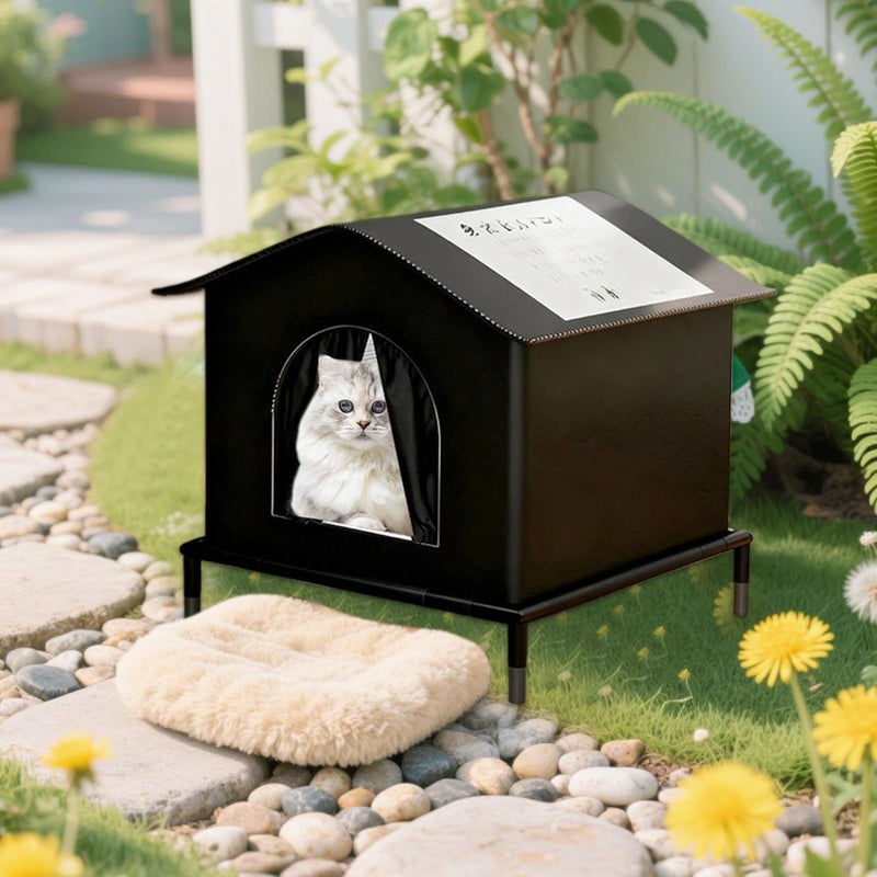 Outdoor Cat House With Removable Cushion And Insulated Roof Weatherproof Pet Shelter - Image 4