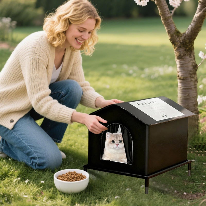 Outdoor Cat House With Removable Cushion And Insulated Roof Weatherproof Pet Shelter - Image 3