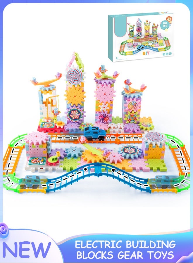 Joudiplay 203 Pcs Stacking-Blocks, Electric Building Toys, Educational Construction Toys for Boys and Girls, Creativity Building Blocks Set Kids Toys - Image 1