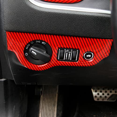 crosselec ملصق زينة زر مفتاح المصابيح الأمامية من ألياف الكربون الحمراء لدودج تشارجر 2011+/ كرايسلر 300 2015-2021 - Image 2