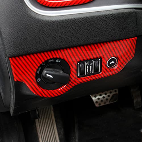 crosselec ملصق زينة زر مفتاح المصابيح الأمامية من ألياف الكربون الحمراء لدودج تشارجر 2011+/ كرايسلر 300 2015-2021 - Image 3