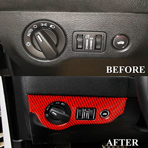 crosselec ملصق زينة زر مفتاح المصابيح الأمامية من ألياف الكربون الحمراء لدودج تشارجر 2011+/ كرايسلر 300 2015-2021 - Image 4