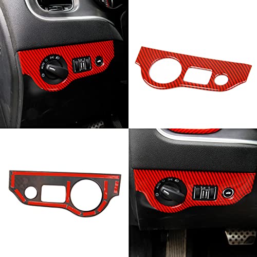 crosselec ملصق زينة زر مفتاح المصابيح الأمامية من ألياف الكربون الحمراء لدودج تشارجر 2011+/ كرايسلر 300 2015-2021 - Image 5