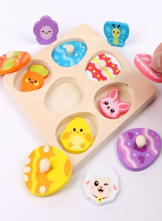 LOAVER Easter Wooden Pegged Puzzles for Kids Toddlers, Montessori Toys Matching Egg Puzzles for Easter Party Favors Basket Stuffers Gifts Prizes - Image 1