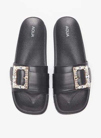 Aqua Women Embellished Slip-On Slide Slippers