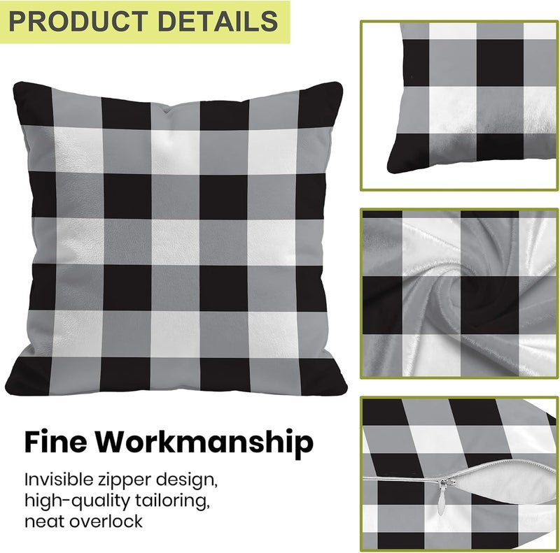 Identiy Black Grey and White Checkered Throw Pillow Cover 18x18 Inch Pack of 1, Classic Buffalo Plaid Decorative Pillow Case, Lumar Cushion Pillow Cover for Home Sofa Couch Indoor Outdoor - Image 3