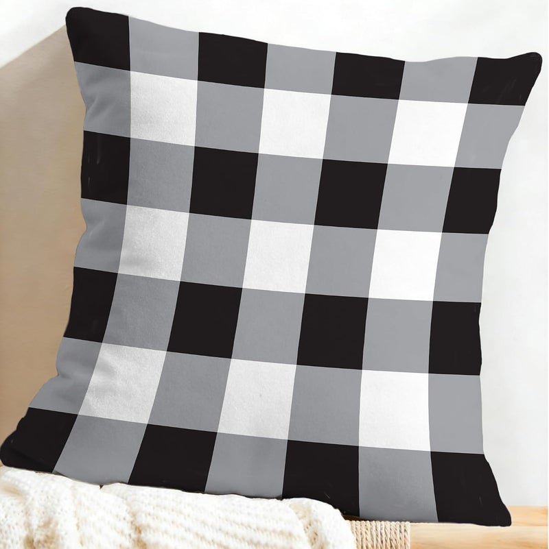 Identiy Black Grey and White Checkered Throw Pillow Cover 18x18 Inch Pack of 1, Classic Buffalo Plaid Decorative Pillow Case, Lumar Cushion Pillow Cover for Home Sofa Couch Indoor Outdoor - Image 5