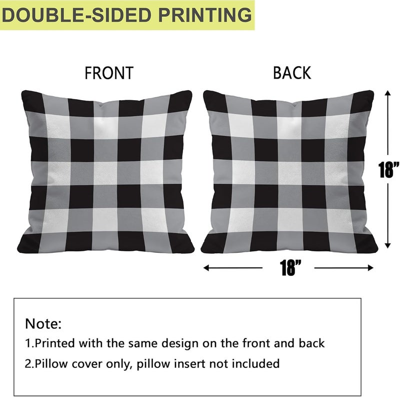 Identiy Black Grey and White Checkered Throw Pillow Cover 18x18 Inch Pack of 1, Classic Buffalo Plaid Decorative Pillow Case, Lumar Cushion Pillow Cover for Home Sofa Couch Indoor Outdoor - Image 2