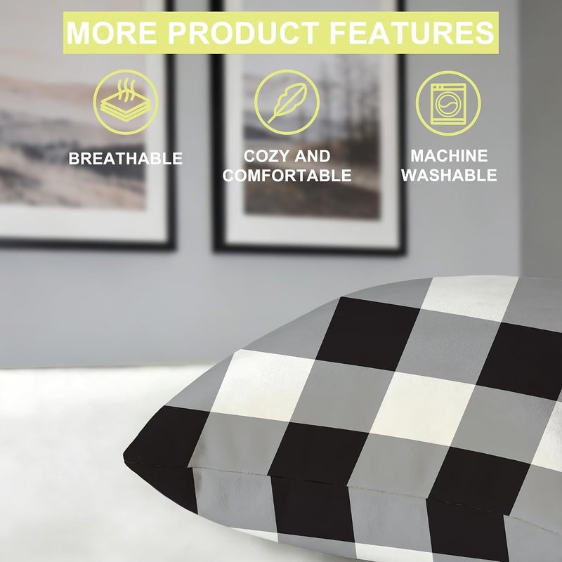 Identiy Black Grey and White Checkered Throw Pillow Cover 18x18 Inch Pack of 1, Classic Buffalo Plaid Decorative Pillow Case, Lumar Cushion Pillow Cover for Home Sofa Couch Indoor Outdoor - Image 4