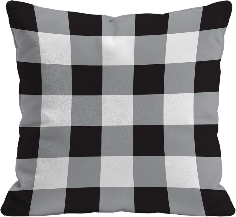 Identiy Black Grey and White Checkered Throw Pillow Cover 18x18 Inch Pack of 1, Classic Buffalo Plaid Decorative Pillow Case, Lumar Cushion Pillow Cover for Home Sofa Couch Indoor Outdoor - Image 1
