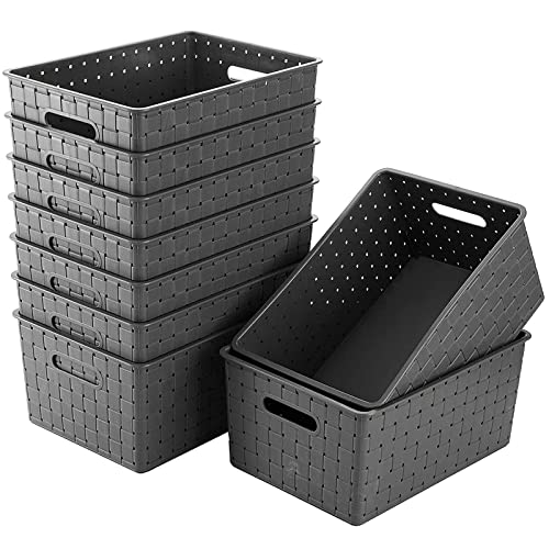 Bekith 9 Pack Woven Plastic Storage Basket Organizing Pantry Storage Bins for Toys Accessories Bedroom Classrooms Office School 10 L x 7 W x 44 H Grey