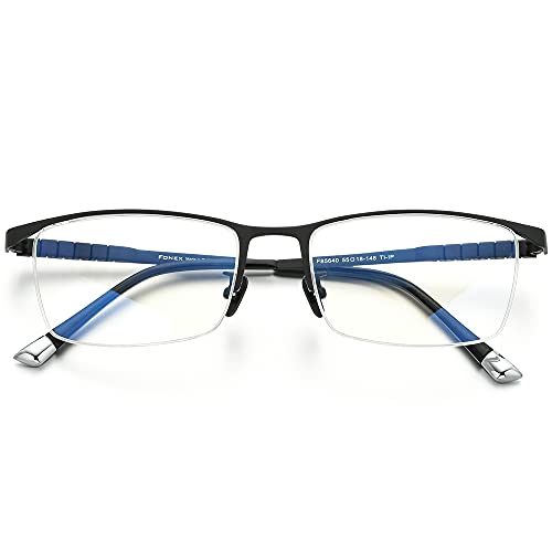 FONEX Titanium Glasses Frame for Men,Square Eyewear Full Optical Eyeglasses F85641 (F85640 Black) - Image 4