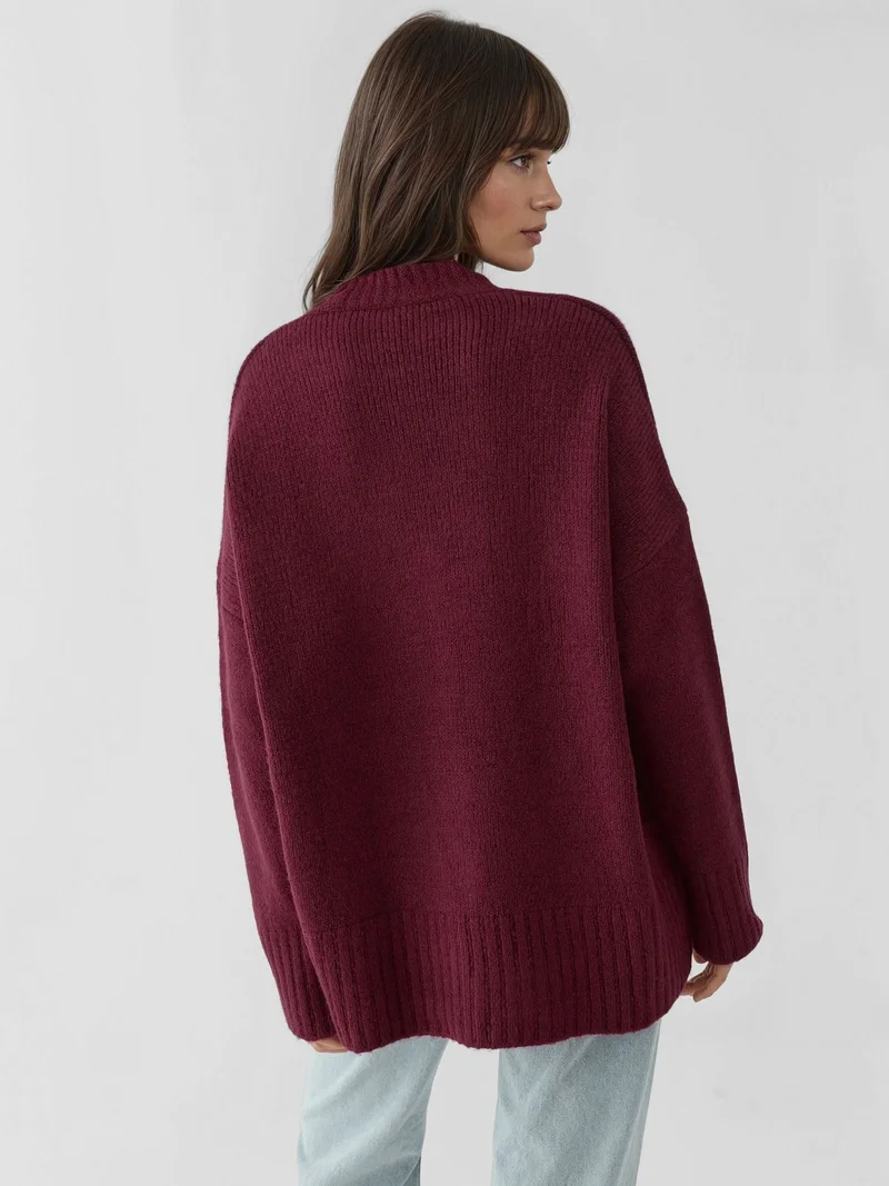 HICCUP Burgundy Red Thick V-Neck Knitwear Cardigan for Women | Best Price UAE
