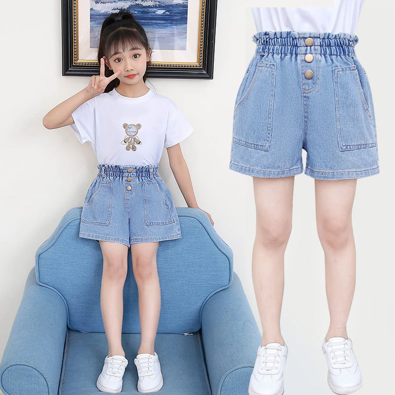 Children'S Clothing Girls Summer Large Children'S Leisure Baby Foreign Style Children'S Denim Short Pants - Image 2