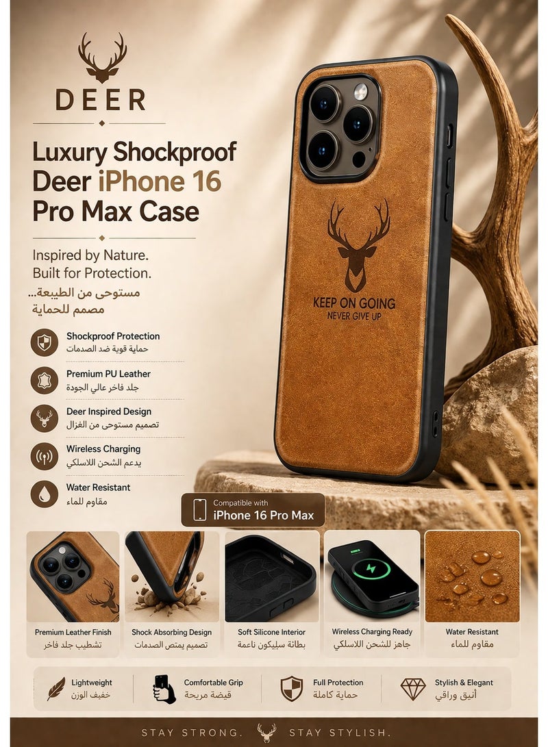Deer Luxury Shockproof Soft Silicone PU Leather Deer Mobile i Phone 16 Pro Max Case - Image 1