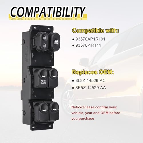 Vurkcy Power Window Switch Master Control Button Driver Side Compatible with Hyundai Accent 2011 2012 2013 2014 2015 2016 2017, Replacement OEM 93570AP1R101, 93570-1R111, 1 Auto, 16 Pins - Image 2