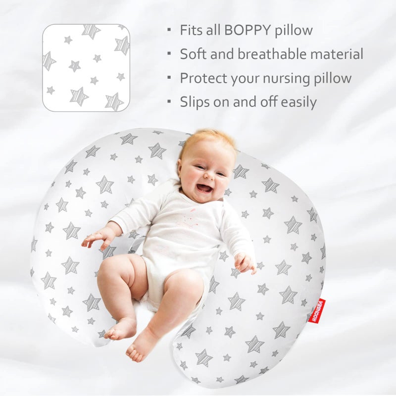 Moonsea Nursing Pillow Cover for Baby Snug Fits Boppy Nursing Pillows, Super Soft, for Breastfeeding Moms, White Star - Image 5