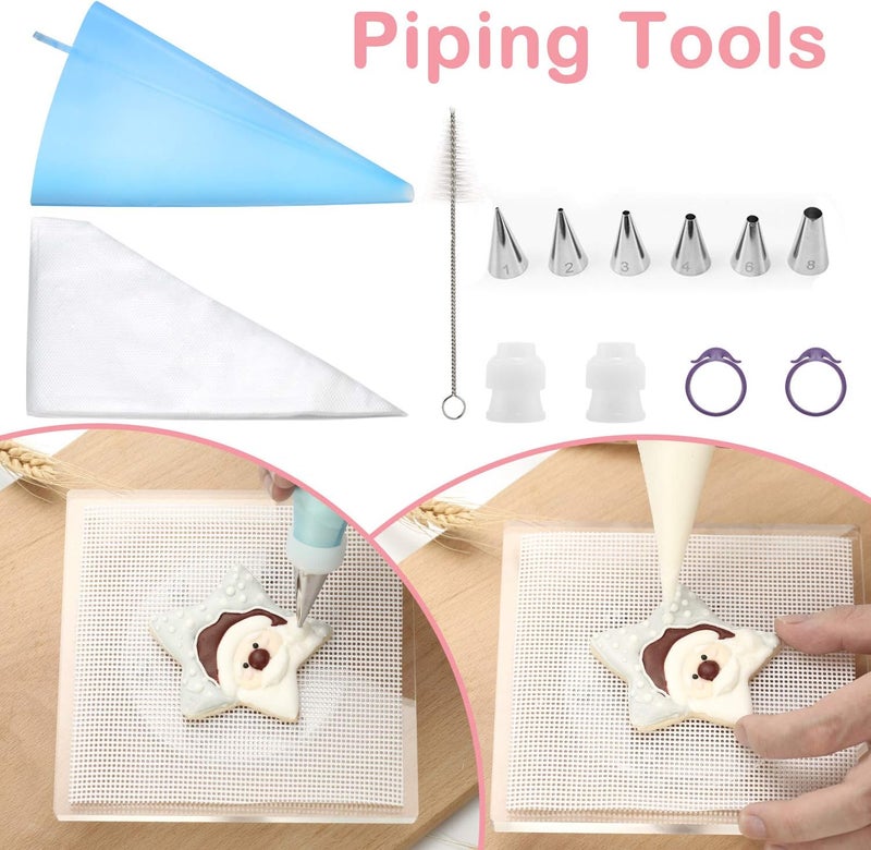 Kasmoire 188pcs Cookie Decorating Supplies Kit(ALL-IN-ONE),with 12pcs holiday cookie cutter,Mixing Tools,Piping Tools,Decorating Tools and 100pcs Cookies Bags for Beginners and Decorator - Image 3