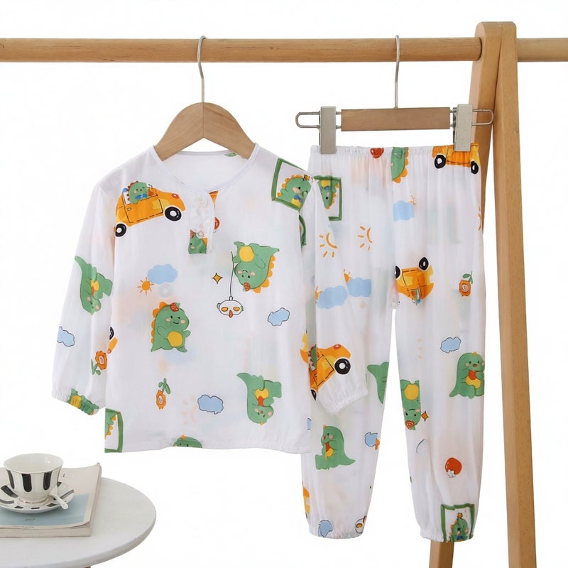 Children Cotton Long Sleeve Pajama Set Anti Mosquito Home Wear - Image 2