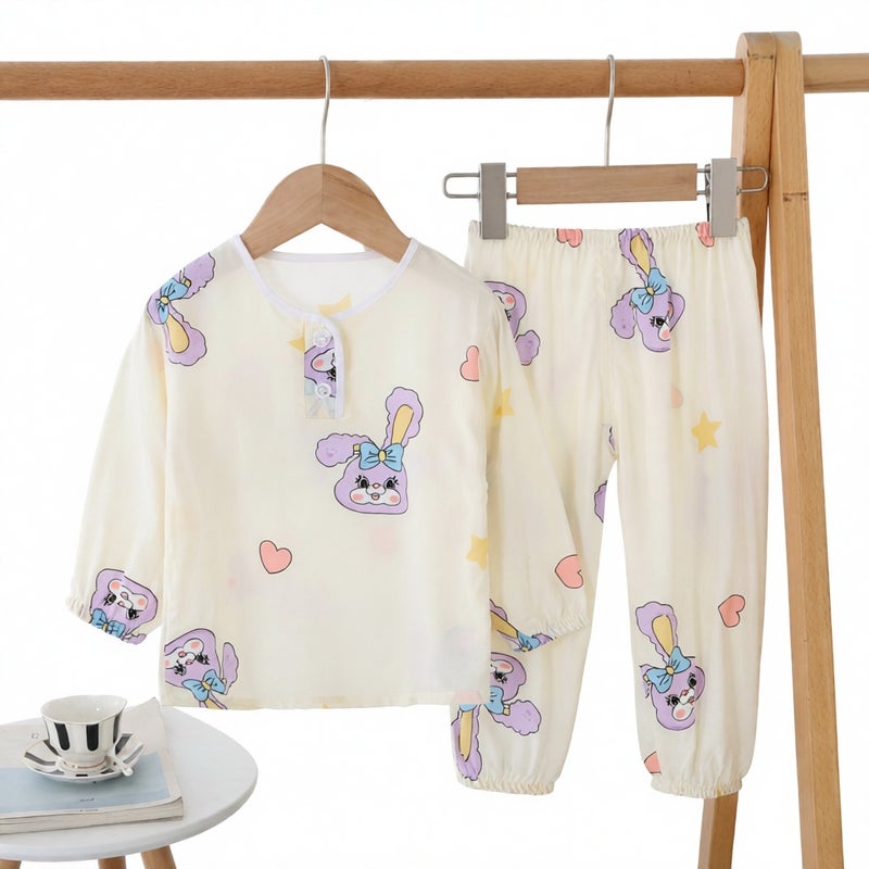 Children Cotton Long Sleeve Pajama Set Anti Mosquito Home Wear - Image 3