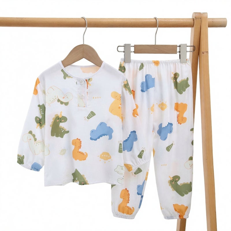 Children Cotton Long Sleeve Pajama Set Anti Mosquito Home Wear - Image 1