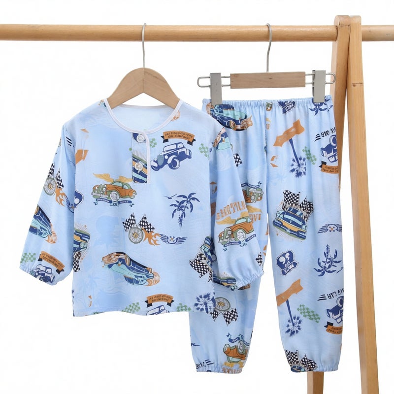 Children Cotton Long Sleeve Pajama Set Anti Mosquito Home Wear - Image 4