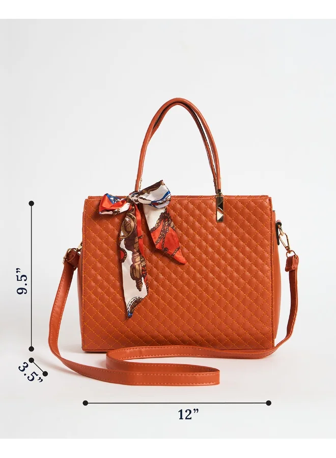 Chumbak Brick Quilted Handbag with Scarf | Rust
