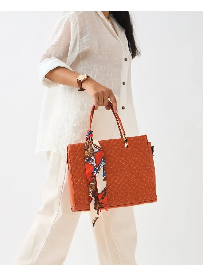 Chumbak Brick Quilted Handbag with Scarf | Rust