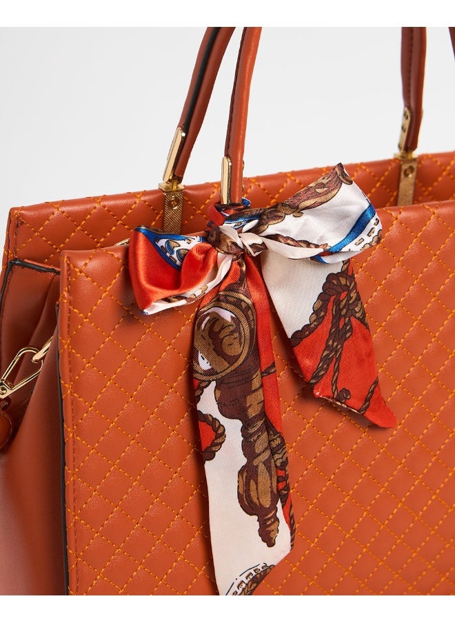 Chumbak Brick Quilted Handbag with Scarf | Rust  - Image 5