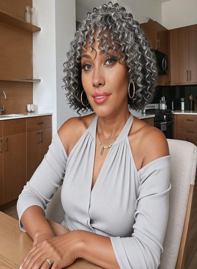 MIMAN 5 Packs 8 Inch Short Grey Beach Curl Crochet Hair Braids Synthetic Ocean Wave Crochet Braiding Hair Extentions for Black Women DIY Mohawk Dreadlock Braided Ponytail Hairstyle - Image 1