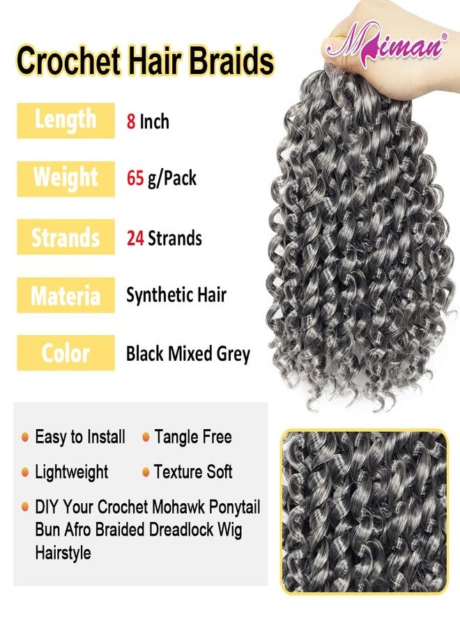 MIMAN 5 Packs 8 Inch Short Grey Beach Curl Crochet Hair Braids Synthetic Ocean Wave Crochet Braiding Hair Extentions for Black Women DIY Mohawk Dreadlock Braided Ponytail Hairstyle - Image 2