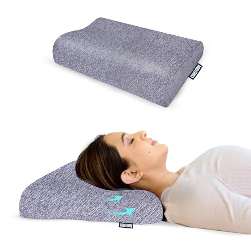 CareFoam Memory Foam Cervical Neck Pillow | 2 Years Warranty | Pain Relief Sleep, Improves Posture Spinal Alignment, Neck Pain Relief | 19 x 11 x 3.5 Inch | Blue Melange Cover | Pack of 1 - Image 1