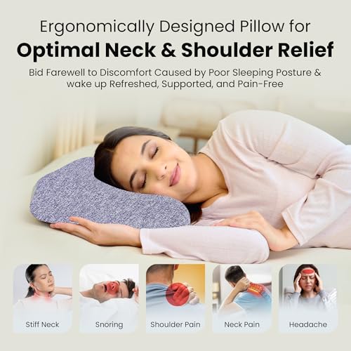 CareFoam Memory Foam Cervical Neck Pillow | 2 Years Warranty | Pain Relief Sleep, Improves Posture Spinal Alignment, Neck Pain Relief | 19 x 11 x 3.5 Inch | Blue Melange Cover | Pack of 1 - Image 5
