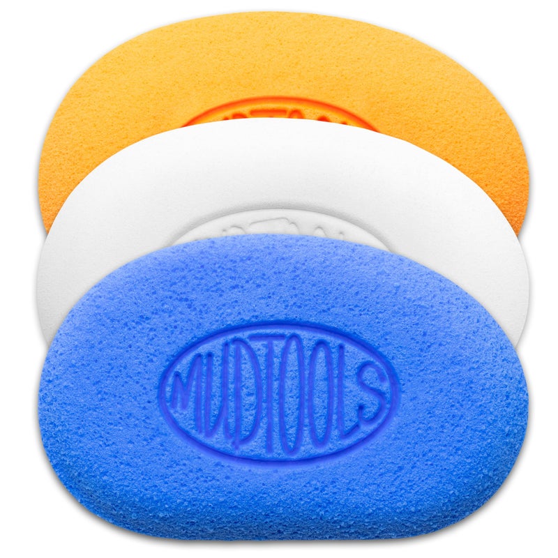 Mudtools Mudsponges Pack, White Finishing Pottery Sponge, Orange Absorbant, Blue Workhourse, Wheel Throwing, Hand Building Clay, Ceramics (3-Pack) - Image 1