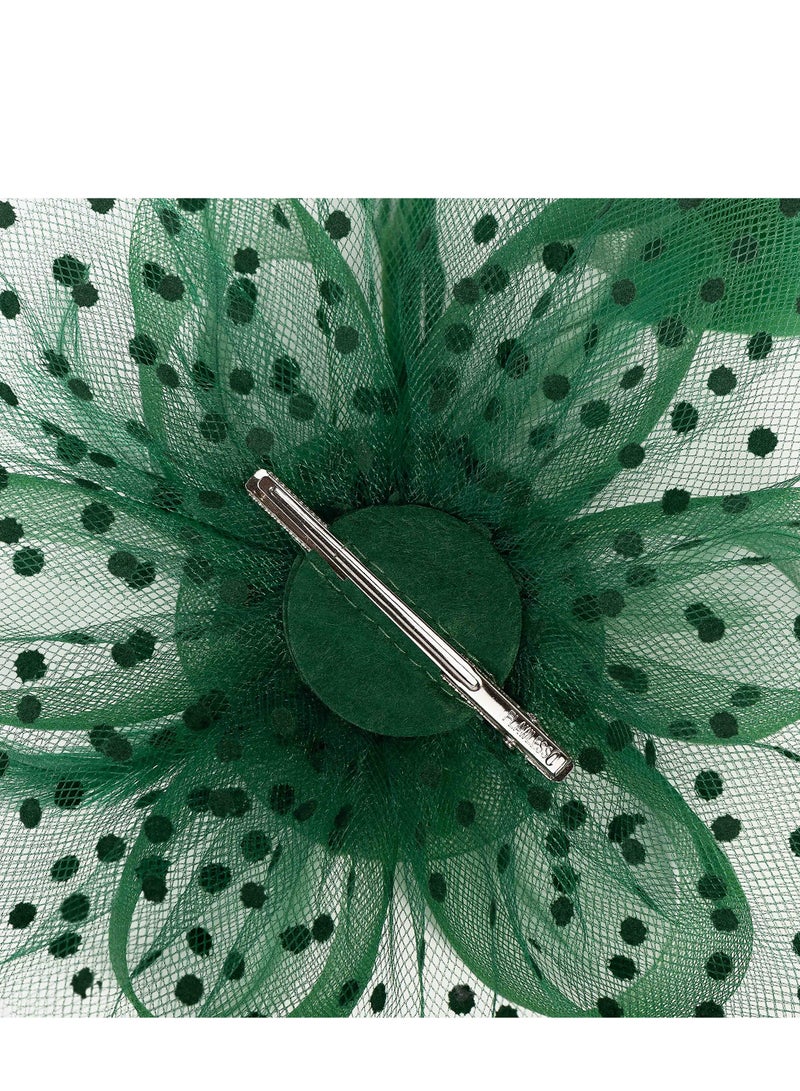 Elegant Green Fascinator Hat with Flower Mesh, Ribbons & Feathers for Women & Girls - Perfect Tea Party Accessory - Image 4