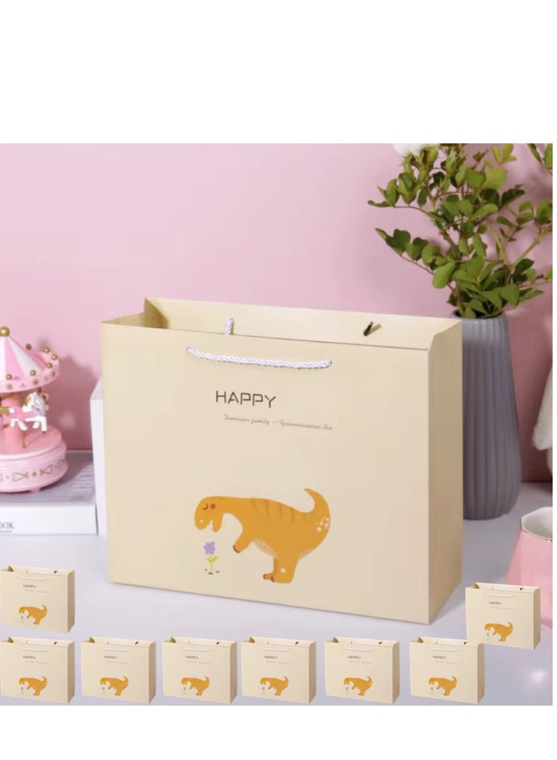 Generic 10 Pieces Cartoon Dinasaur Gift Bags Birthday Children's Day Souvenir Tote White Card Paper Bags Yellow 24.5×19.5×9.5cm