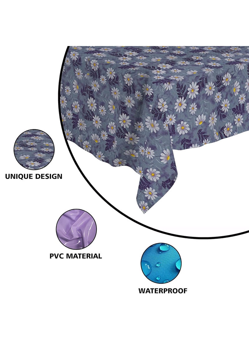 craft city CRAFT CITY Blue Flower Print Center & Dining Table Cover for 2 to 6 Seater Table Cloth/Water and dust with Oil-Proof PVC Rectangular Shape (54x78 inch)  - Image 4