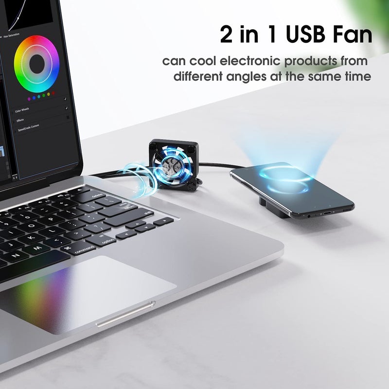 ELUTENG Dual 40mm USB Fan with 3 Speeds Adjustable 5V PC Fan Max 5500RPM 40mm * 40mm * 25mm Mini Case Fan Quiet Computer Fan Compatible for PC, TV Box, Router, Xbox, PlayStation - Image 3