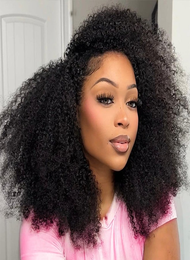 Legendhair Afro Kinky Curly Human Hair Half Wigs for Black Women Wear & Go Glueless Wigs Human Hair Seamless Kinky Curly Flip Over Drawstring Clip in Half Wig No Sew In 200% Density Natural Color 18 Inch - Image 1