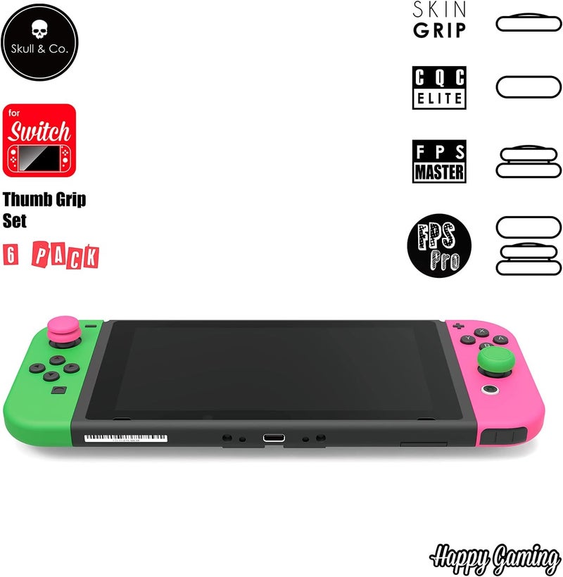 Skull & Co. Skin, CQC and FPS Thumb Grip Set Joystick Cap Analog Stick Cap for Nintendo Switch Joy-Con Controller - Neon Pink+Green, 3 Pairs(6pcs) - Image 4