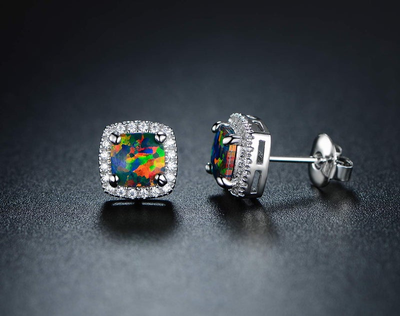 Barzel 18K White Gold Plated Created Black Opal Stud Earrings for Women (White Gold Black Opal) - Image 4