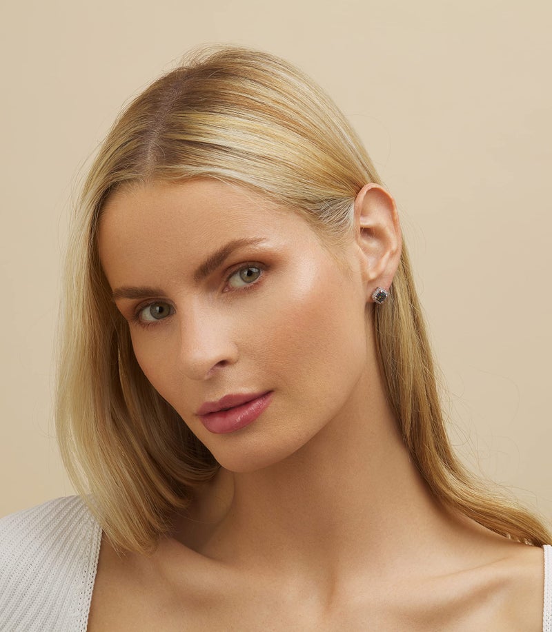 Barzel 18K White Gold Plated Created Black Opal Stud Earrings for Women (White Gold Black Opal) - Image 3