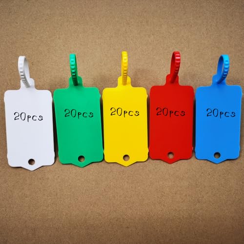XF-Vel 100pcs Reusable Blank Plastic Tags Ties Key Tags 1.45"*2.48" Serrated Tension Sealing Strap with Large Label Plastic Tie Mark Label Waterproof Hang Sign Write on Tag (5 Colors Mixed, 100pcs) - Image 3