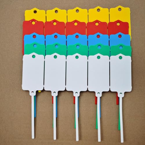 XF-Vel 100pcs Reusable Blank Plastic Tags Ties Key Tags 1.45"*2.48" Serrated Tension Sealing Strap with Large Label Plastic Tie Mark Label Waterproof Hang Sign Write on Tag (5 Colors Mixed, 100pcs) - Image 4