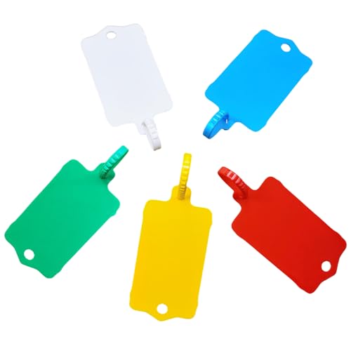 XF-Vel 100pcs Reusable Blank Plastic Tags Ties Key Tags 1.45"*2.48" Serrated Tension Sealing Strap with Large Label Plastic Tie Mark Label Waterproof Hang Sign Write on Tag (5 Colors Mixed, 100pcs) - Image 1