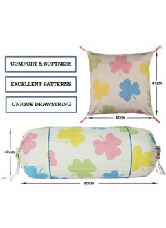 Kuber Industries Kuber Industries Bolster Cover | Soft Cotton 2 Piece Bolster Cover Set | 3 Piece Square Cushion Cover Set | Multi-Flower Design Bolster & Cushion Cover Set | Pack of 5 | Cream  - Image 3