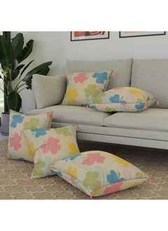 Kuber Industries Kuber Industries Bolster Cover | Soft Cotton 2 Piece Bolster Cover Set | 3 Piece Square Cushion Cover Set | Multi-Flower Design Bolster & Cushion Cover Set | Pack of 5 | Cream  - Image 4