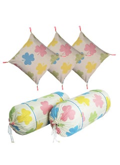 Kuber Industries Kuber Industries Bolster Cover | Soft Cotton 2 Piece Bolster Cover Set | 3 Piece Square Cushion Cover Set | Multi-Flower Design Bolster & Cushion Cover Set | Pack of 5 | Cream  - Image 1